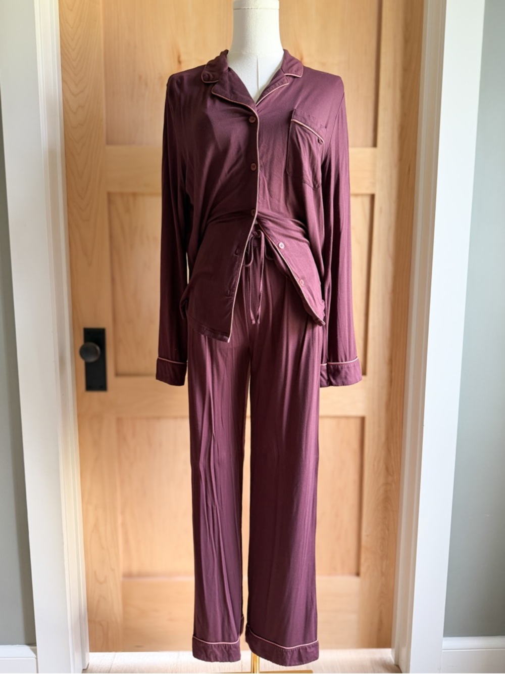 Cozy Earth Bamboo Pajama Set Plum Luxe Button Down + Pants XS
